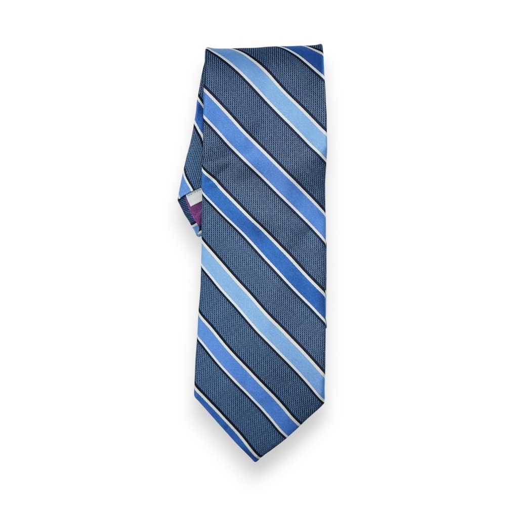 NWT Burma Bibas Tie Mens One Size Blue Striped 100% Silk Necktie Classic